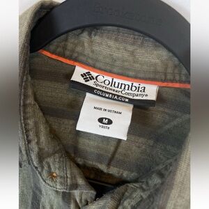 Columbia Youth Boys Longe Sleeve‎ Striped Camp Shirt Green size M Outdoors PFG